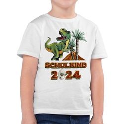 Shirtracer T-Shirt Schulkind 2024 T-Rex Dino Dinosaurier Einschulung Junge Schulanfang Geschenke weiß 104 (3/4 Jahre)