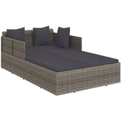 vidaXL Gartenliege, Sonnenliege mit Kissen Grau 182x118x63 cm Poly Rattan