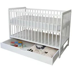 Kids Collective Babybett 60x120 cm mit Matratze & Schublade in weiss , Holz , Kiefer , 60x120 cm , Babymöbel & Kindermöbel, Babyzimmer, Babybetten, Gitterbetten