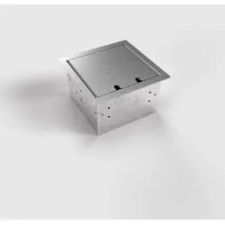BS 8502E-2-1 Hohlbodentank, 2-fach, eckig, Rahmen und Klappdeckel aus Edelstahl, 1x Schutzkontakt-Steckdose, 1x RJ45 2-fach