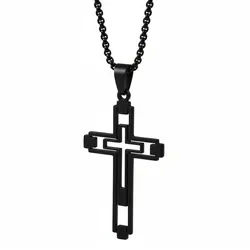 KARMA Kette mit Anhänger Kreuz Silber, Schwarz od. Gold Herren Edelstahl 60 cm (wasserfest hypoallergen rostfrei pflegeleicht, 1-tlg., Männer Herrenhalskette Geschenk für Ihn), Halskette Herrenschmuck Edelstahlkette schwarz