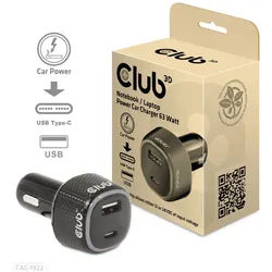 CLUB3D CAC-1922 Ladegerät für Mobilgeräte Laptop Schwarz Zigarettenanzünder Auto