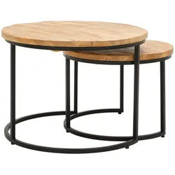 Livetastic Couchtisch , Naturfarben, Schwarz , Holz, Metall , Mangoholz , massiv , Holz , rund , Säule , 75x60x50 cm , einfacher Aufbau , Wohnzimmer, Wohnzimmertische, Couchtische, Couchtische rund
