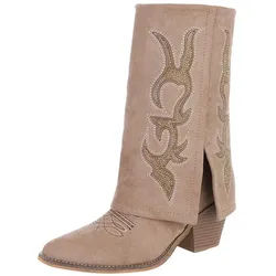 Ital-Design Western-Stiefel mit Details für Damen, vielseitig einsetzbar Westernstiefel (90726920) Blockabsatz Stiefel in Hellbraun braun 38 EU