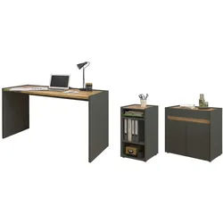 Furn.Design Schreibtischkombination 3-teilig grau matt, Eiche Wotan 143 cm, Büromöbel Set mit Aktenregal und Kommode , Grau, Eiche Wotan , Kunststoff , Nachbildung,Eiche , Holz Optik, Uni , einzeln stellbar,Rechteckig,Rechteckig , Wange , 143x76x140 cm , FSC 100% , Büromöbel, Schreibtische, Schreibtischkombinationen