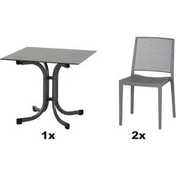 SIENA GARDEN Urban Lights Set 3teilig Square Stuhl gastrotauglich grau mit Tisch Sola 80x80