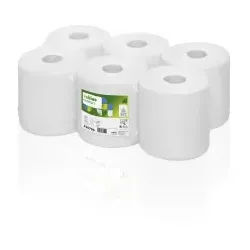 Satino Comfort Handtuchrollen, hochweiß, 2-lagig, CF1-kompatibel, Hochweißes Handtuchpapier aus 100% Recycling-Qualität, 1 Karton = 6 Rollen à 395 Blatt