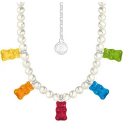 THOMAS SABO Kette mit Anhänger THOMAS SABO x HARIBO Schmuck: Perlenkette mit Goldbären, mit Kristallglas, Zirkonia (synth) - mit Süßwasserzuchtperle blau|bunt|gelb|grün|rot|silberfarben