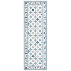 Bilderdepot24 Teppich Teppich Vinyl Flur Küche Fliesen Muster funktional lang modern, Läufer - blau glatt, nass wischbar (Schmutz, Tierhaare) Saugroboter & Bodenheizung geeignet blau 60 cm x 180 cm