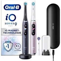 Oral-B Elektrische Zahnbürste iO 9 Duopack, Aufsteckbürsten: 3 St., mit Magnet-Technologie, 7 Putzmodi, Farbdisplay & Lade-Reiseetui schwarz