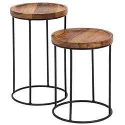 Mid.you Beistelltischset , Sheeshamfarben , Holz , 2-teilig , Sheesham , massiv , rund , rund , 30.5x54x30.5 cm , Wohnzimmer, Wohnzimmertische, Beistelltische