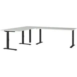 Germania-Werke Eckschreibtisch höhenverstellbar (mechanisch) »Agenda« 3-teilig, 2 Schreibtische grau, 240x91x200 cm