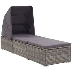 vidaXL Gartenliege Sonnenliege mit Sonnenschutz und Auflagen Poly Rattan Grau, 1 St. grau