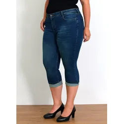 ESRA Caprijeans Capri Jeans Damen High Waist Hose 3 4 Jeans Damen Sommer bis Übergröße Sommer Damen Jeans Capri Hose Damen 3/4 Hose hoher Bund Große Größe blau 42