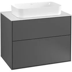 Villeroy & Boch Finion Waschtischunterschrank, 2 Auszüge, Waschbecken mittig, mit Hahnloch, 800x603x501mm, Glass White Matt, F22100GK, Farbe: Anthracite Matt