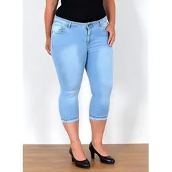 ESRA Caprijeans Capri Jeans Damen High Waist Hose 3 4 Jeans Damen Sommer bis Übergröße Sommer Damen Jeans Capri Hose Damen 3/4 Hose hoher Bund Große Größe blau 52