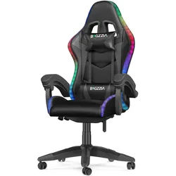 Rattantree Gaming-Stuhl Led, höhenverstellbar, Lenden- & Kopfstütze – Schwarz , Leder , 53.5x117x54 cm , Büromöbel, Bürostühle, Gaming-Sessel