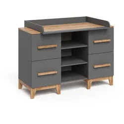 VitaliSpa Wickelkommode Malia Grau/Artisan 133 x 98 cm XL mit 4 Schubladen , Grau, Eiche Artisan , Holzwerkstoff , Rechteckig , 133x98x70 cm , Babymöbel & Kindermöbel, Babyzimmer, Wickelkommoden & Zubehör, Wickelkommoden