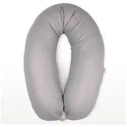 SEI Design Stillkissen Seitenschläferkissen XXL Babynest - Baby Erstausstattung Neugeborene, Schwangerschaftskissen 190x30 cm, Schwangerschaftskissen mit Bezug, Musselin Bezug 100% BIO Baumwolle, 100% Vegan grau 35 cm x 190 cm