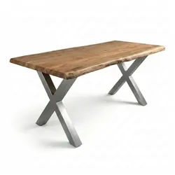 SAM® Baumkantentisch Paulina, Akazienholz, Baumkante, Metallgestell nach Wahl, bis 3 Meter lieferbar beige X-Gestell | 220 cm x 77 cm x 100 cm