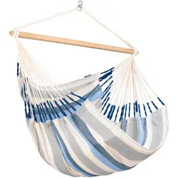 La Siesta Hängesessel kingsize outdoor , Weiß, Hellblau, Dunkelblau , Holz, Textil , Bambus , 140x170x210 cm , wetterbeständig, UV-beständig, regenabweisend , Gartenmöbel, Gartenschaukeln, Hängesessel