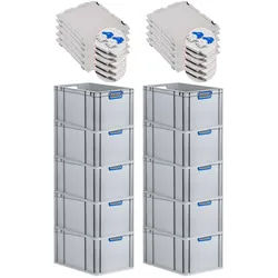 PROREGAL 10x Eurobox NextGen Color mit Scharnierdeckel & Verschlüssen | HxBxT 32x40x60cm | 65 Liter | Griffe blau offen | Verstärkter Boden