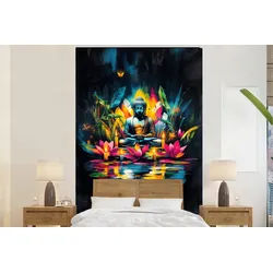 MuchoWow Fototapete Kerzen - Blumen - Buddha - Wasser, Matt, bedruckt, Vinyl Tapete für Wohnzimmer oder Schlafzimmer, Wandtapete, 225x350 cm 2.25 m x 4 m