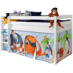 Mid.you Hochbett , Weiß , Textil , Kiefer , Schichtholz , H2 , Höhe ca. 16 cm , 90x200 cm , für Rollrost geeignet , Holzmöbel, Holzbetten, Kinderbetten Holz