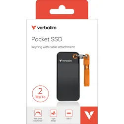 Verbatim SSD 2TB, USB 3.2, Typ-C, Pocket, schwarz-orange (R) 1000MB/s, (W) 1000MB/s, Keyring, Retail-Blister