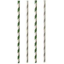 Papstar Pure Trinkhalme, Papier, Trinkröhrchen aus Papier, 1 Packung = 25 Stück, Stripes (grün und grau)