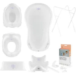 Hylat Baby Babybadewanne Hylat Baby Badewanne Set - für Neugeborene und Babys – Lite, Yeti, (7-teiliges SET, 7-tlg), Babywanne, Sitz, Gestell, Schemel, Topf, Toilettensitz, Abfluss – Weiß