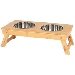 lionto Futternapf höhenverstellbar, Katzennapfständer/Futterstation erhöht, Edelstahl, höhenverstellbar von 14,5 cm bis 18,5 cm beige|braun
