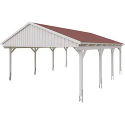 Skan Holz Fichtelberg - Satteldach Doppelcarport Breite 423 cm Gr. 2 - 618 x 808 cm Dachschalung mit Dachschindeln (rot) weiß Holzcarport