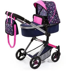 Bayer Kombi-Puppenwagen Vario, Blau/Pink/Herzchen, inkl. Wickeltasche blau