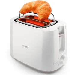 Philips Toaster HD2581/00, 2 kurze Schlitze, 830 W, integrierter Brötchenaufsatz, weiss weiß