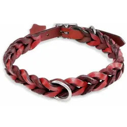 Monkimau Hunde-Halsband Hundehalsband Leder Halsband Hund rot geflochten S-XS, Leder rot L-M - 25mm x 60cm