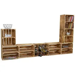 Kistenkolli Altes Land Allzweckkiste Wohnwand "Paris" mit TV Board und Kombiregalen (Geflammt) (Spar-Set, 1er Set) braun