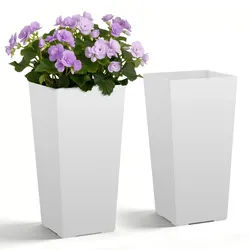 VEVOR Pflanztopf 300x300x550 mm 2er-Set, Blumentopf, Blumenkübel, PP-Pflanzgefäß, Planzkübel, Pflanzkasten mit Innentopf & Abflusslöchern, Geeignet für Zimmer- & Gartenpflanzen, weiß