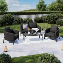 Ambia Garden Outdoorsofa , Anthrazit , Metall, Glas, Textil , 4-teilig , Füllung: Schaumstoff,Schaumstoffflocken , Rundrohr , Gartenmöbel, Loungemöbel, Loungegarnituren