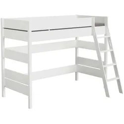 PAIDI Spielbett TIAGO in verschiedenen Größen und Farben, mit Leiter (Höhe 120 / 160 cm, 120 kg Tragkraft, 5 Jahre Garantie), Rausfallschutz, geprüfte Sicherheit, umbaubares Bett mit Massivholz weiß 147,5 cm x 210,4 cm x 160,6 cm