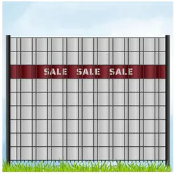 zaunzu Sichtschutzstreifen Laser Beschriftung "SALE SALE SALE" Bordeauxrot, (1x Einzelstreifen, für Doppelstabmattenzaun), Made in Germany rot