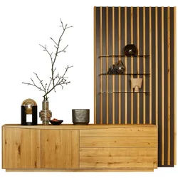 Anrei Wohnwand , Grau, Eichefarben , Holz , Asteiche , massiv , 1 Fächer , 2 Schublade(n) Schubladen , 276.2x250x46 cm , individuell planbar, Beimöbel erhältlich, in verschiedenen Holzarten erhältlich , Wohnzimmer, Wohnwände, Komplette Wohnwände