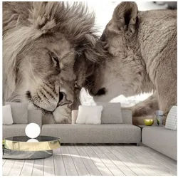KUNSTLOFT Vliestapete Löwe 3x2.1 m, Halb-matt, lichtbeständige Design Tapete braun 3.00 m x 2.10 m
