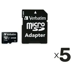 VERBATIM MicroSDXC Card Premium, 64 GB, Class 10, inkl. Adapter 5er Pack