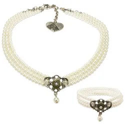 Alpenflüstern Ketten-Set Trachtenschmuck-Set Perlen-Trachtenkette und Trachten-Armband Hedwig (creme-weiß), - Damen-Trachten-Schmuck, Trachtenset Dirndl-Kette und Trachten-Armkette