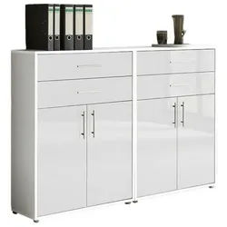 Mid.you Aktenschrank , Weiß, Weiß Hochglanz , Holzwerkstoff , 2 Fächer , 4 Schublade(n) Schubladen , 168.8x113.6x33 cm , Made in Germany , erweiterbar, in verschiedenen Größen erhältlich , Büromöbel, Büroschränke, Aktenschränke