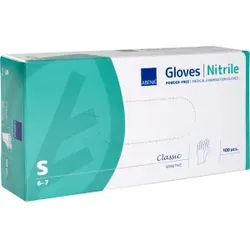 ABENA® Sensitive Nitril Einweghandschuhe, weiß, Unsterile, puderfreie Einmalhandschuhe mit Rollrand, 1 Karton = 10 Packungen = 1000 Stück, Größe S