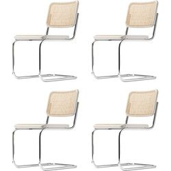 Thonet - S 32 V Stuhl, Chrom / Buche weiß lasiert (TP 200) / Rohrgeflecht mit Stützgewebe (4er-Set)