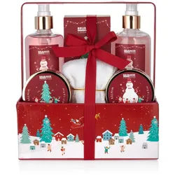 BRUBAKER Pflege-Geschenkset Dusch- und Badeset Weihnachten mit Winter Beeren Duft, 7-tlg., Frauen Geschenkset im weihnachtlichen Pflanzkasten, Damen Pflegeset rot