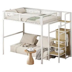 Okwish Hochbett 140/200 cm Weiß mit Sicherheitsleiter und Kleiderschrank , Metall , 140x200 cm , Babymöbel & Kindermöbel, Kinderzimmer & Jugendzimmer, Kinderbetten, Hochbetten